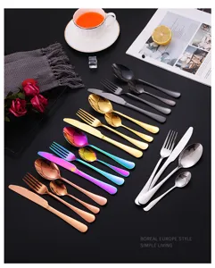 Stainless steel flatware set 24-piece colorful knife fork spoon kitchen dining cutlery.