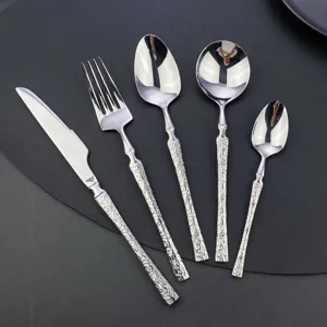 304 Stainless Steel Dinnerware Set Wood Grain Handle Knife Fork Spoon Tableware For Hotel Restaurant Dining Modern Minimalist