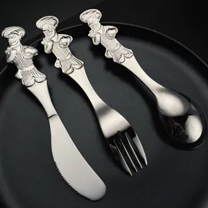 Edelstahl Besteckset mit kreativem Cartoon Griff, langlebiges Küchengeschirr für Steak.