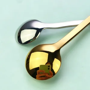 Set de cuillères rondes en acier inoxydable poli or argent cuillère à café.