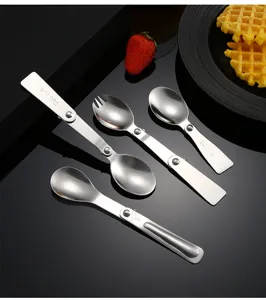 Stainless steel folding spoon portable travel outdoor picnic cutlery spoon and fork combination tool