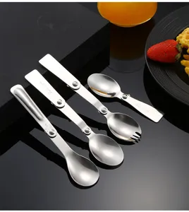 Stainless steel folding spoon portable outdoor picnic travel cutlery tableware detail