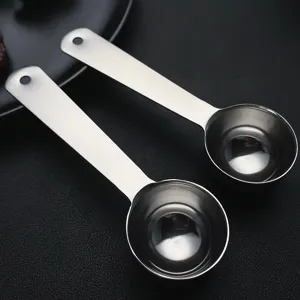 Stainless steel measuring spoon, kitchen baking coffee scoop with long handle for accurate dosing.