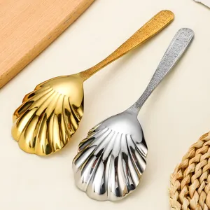 Cuillère coquille en acier inoxydable poignée martelée créative vaisselle de luxe