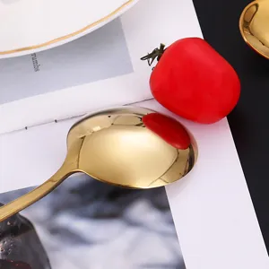 Cucchiaio dorato in acciaio inossidabile stile portoghese, elegante finitura lucida.