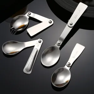304 Stainless Steel Folding Spoon Portable Travel Outdoor Picnic Rotary Three Fold Spoon Fork Tableware