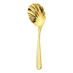 Cuillère de service en acier inoxydable doré avec bol coquillage et poignée martelée cuisine