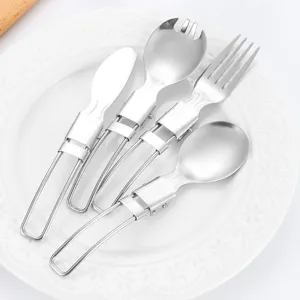 Set de couverts pliables en acier inoxydable, couteau fourchette cuillère camping voyage.