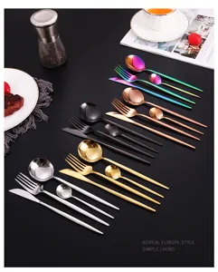Juego de cubiertos de acero inoxidable cuchillo tenedor cuchara coloridos detalles ver