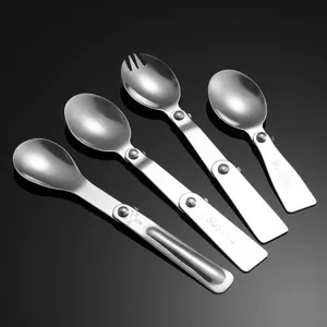 Stainless steel folding spoon portable outdoor picnic travel cutlery tableware set utensils