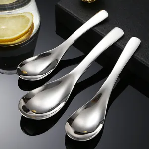 Cucchiaio da zuppa in acciaio inossidabile fondo rotondo profondo dessert cucina 3pz