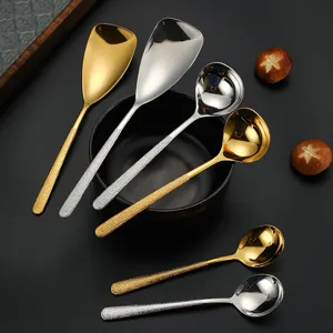 Juego de cucharas de servir de acero inoxidable patrón martillado creativo vajilla