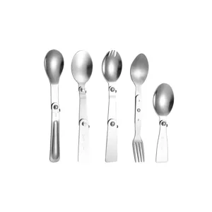 Stainless steel folding spoon fork set portable outdoor picnic travel cutlery 5pcs