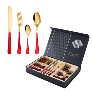 Set de couverts en acier inoxydable 24 pcs or rouge coffret cadeau vaisselle cuisine