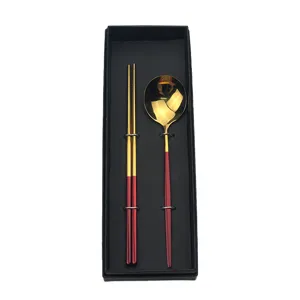 Set di Posate in Acciaio Inossidabile Bacchette e Cucchiaio con Confezione Regalo Set di Posate Portatili Stoviglie da Cucina