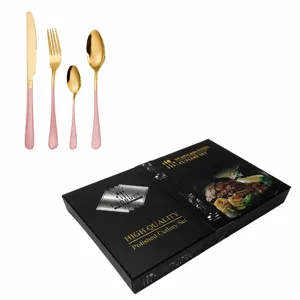 set de couverts 24pcs acier inoxydable or rose couteau fourchette cuillere boite