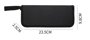 Pochette de rangement noire pour couverts avec fermeture éclair, dimensions 23,5x9,8x2,5 cm.