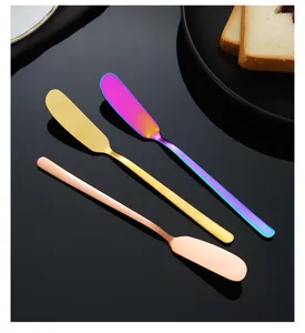 Set de couteaux à beurre en acier inoxydable, spatule colorée pour fromage et confiture.