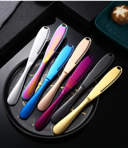 Stainless steel butter knife with holes, multi-color cheese spreader and jam knife for kitchen.
