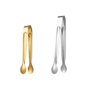 Stainless steel ice tongs set, gold and silver sugar cube clips for bar, cafe, and kitchen use.