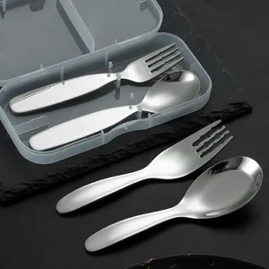 Ensemble Fourchette Et Cuillère d'Entraînement Pour Enfants En Acier Inoxydable Cuillère à Soupe Profonde Pour Tout-Petits Vaisselle Portable Avec Boîte De Rangement