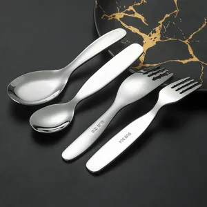 Set de cuillère et fourchette pour enfants en inox, vaisselle d'apprentissage bébé.