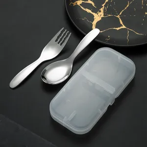 Ensemble de fourchette et cuillère pour enfants en acier inoxydable avec boîte de rangement