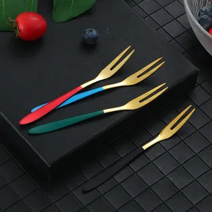 Stainless steel fruit forks colorful handle small dessert forks cake forks set for home kitchen