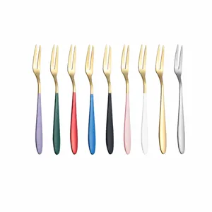 Stainless steel fruit fork metal dessert cake fork set colorful kitchen tableware 13cm