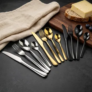 Stainless steel flatware set french style tableware knife fork spoon silver gold black kitchen