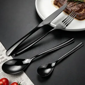 Black stainless steel cutlery set, modern French style knife fork and spoon for kitchen table