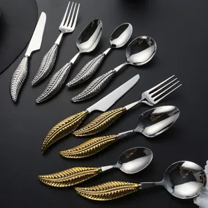 Stainless steel feather handle flatware set luxury knife fork spoon set for table