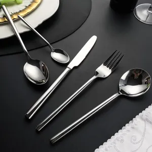 Modern Minimalistisch 304 Edelstahl Essmesser Gabel Löffel Dicker Runder Griff Westliches Geschirr Küche Esswerkzeuge