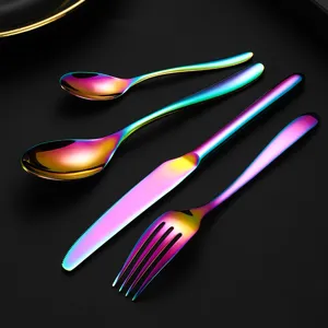 Rainbow Stainless Steel Cutlery Set 4-Piece Kitchen Tableware Knife Fork Spoon Flatware