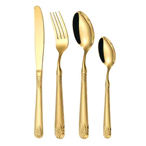 Ensemble de couverts en acier inoxydable doré 4 pièces couteau fourchette cuillère blé