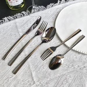 Edelstahl Besteck Set Modern Vierkantgriff Messer Gabel Löffel Küche Tischgeschirr
