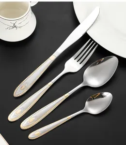 Stainless steel gold plated flatware set 4-piece knife fork spoon kitchen dining tableware