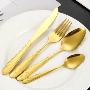 Stainless Steel Flatware Set Gold Silver Black Rose Gold Embossed Cutlery Knife Fork Spoon Set For Kitchen Dining