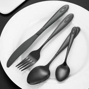 Matte black stainless steel 4-piece flatware set knife fork spoon table cutlery kitchen use