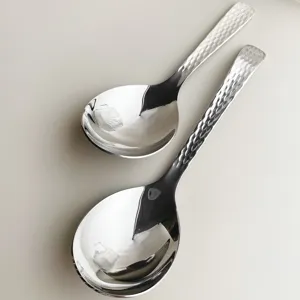 304 Stainless Steel Serving Spoon Hammered Dinner Soup Spoon Large Head Public Spoon For Hotel And Home Kitchen Dining Table