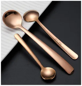 Stainless steel mini coffee spoons set, rose gold salt seasoning round small spoons.