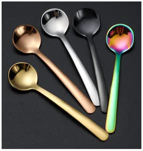 Mini stainless steel round spoon close-up, perfect coffee and spice spoon detail view.