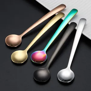 Stainless steel mini coffee spoons set, 5 colors cute small seasoning spoons for kitchen.