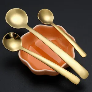 Stainless steel mini coffee spoon set, gold small round spoons for kitchen seasoning.