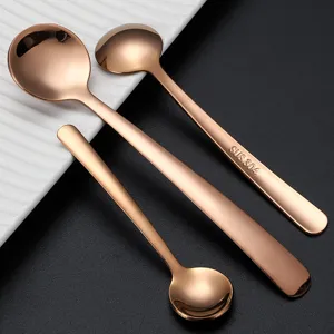 Rose gold stainless steel mini coffee spoons set, small round seasoning spoons for kitchen.