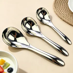 Cucchiaio da zuppa rotondo in acciaio inossidabile, finitura lucida per la cucina e la casa.