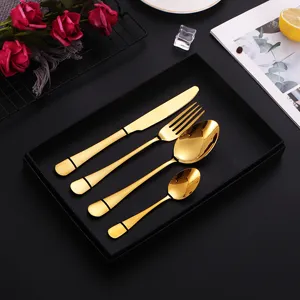 Stainless steel gold cutlery set 4 piece knife fork spoon flatware luxury kitchen tableware