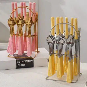 Set de couverts en acier inoxydable avec poignées en plastique fromage et support élégant