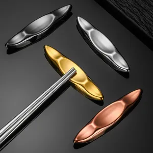 Stainless steel chopstick rest leaf shaped metal chopstick holder kitchen tableware set main image