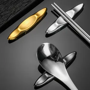 Stainless steel chopstick rest spoon holder tableware set leaf shape kitchen dining tool